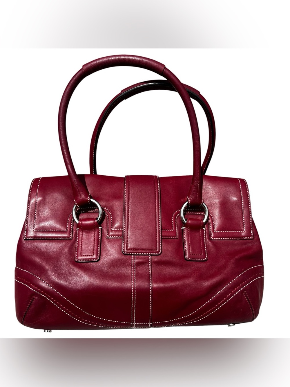 Coach Burgundy Red Leather Satchel with Silver Hardware - Picture 10 of 14